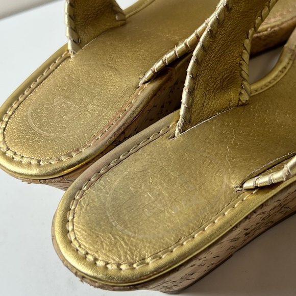 Jack Roger’s Size 8.5 Thong Cork Gold Wedges Like New Summer Vacation Show EUC - Picture 7 of 12